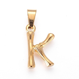 Honeyhandy 304 Stainless Steel Pendants, Bamboo Style, Letter, Golden Color, Letter.K, 19.5x12x3mm, Hole: 3x7mm