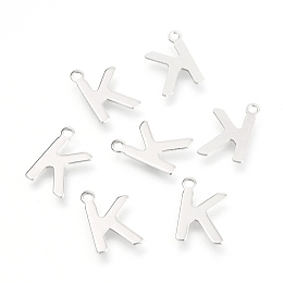 Honeyhandy Non-Tarnish 201 Stainless Steel Charms, Alphabet, Letter.K, 12x9x0.6mm, Hole: 1.4mm