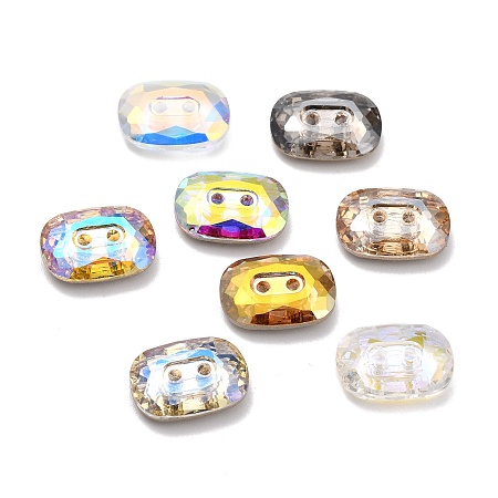 Arricraft 2-Hole Rectangle Glass Rhinestone Buttons, Faceted, Mixed Color, 10x14x4mm, Hole: 1.2mm