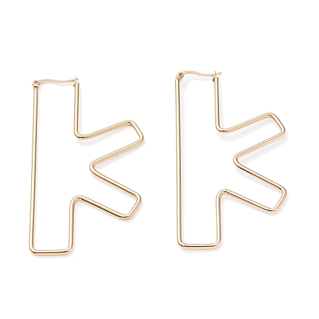 ARRICRAFT 304 Stainless Steel Hoop Earrings, Golden, Letter.K, 12 Gauge, 76.8x41.5x2mm, Pin: 0.6x1.5mm