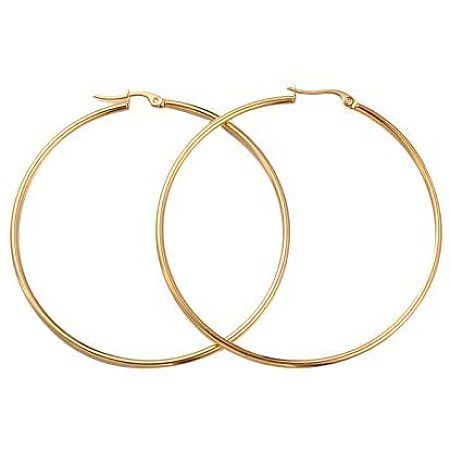 PH PandaHall 6 Pairs Golden Hoop Earrings Piercing Earrings Basic Plated Click Hoop Ring Stainless Steel Rounded Tube for Women Girls Earring Jewelry 65x2mm