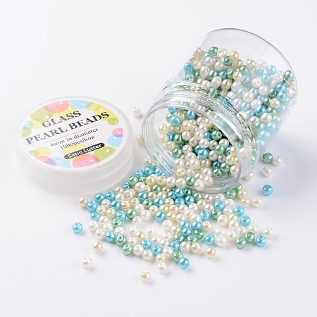 Glass Pearl Bead Sets, Pastel Mix, Environmental, Round, Dyed, Mixed Color, 4~4.5mm, Hole: 0.7~1mm; about 1000pcs/box.