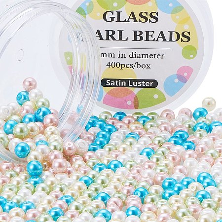 ARRICRAFT 1 Box(about 400pcs) 6mm Mixed Color Pearlized Glass Pearl Beads Hole: 0.7~1mm- Pastel Mix