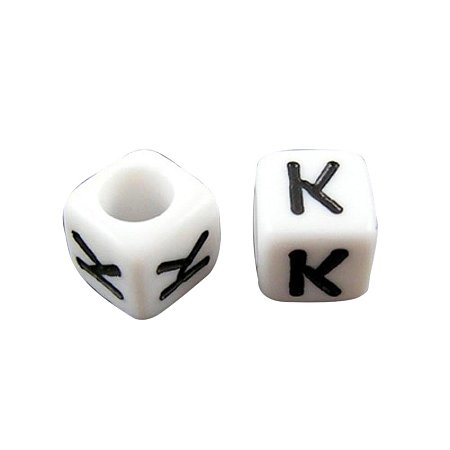 ARRICRAFT 50g (about 300pcs) 6mm Letter K White Cube Alphabet Acrylic Beads for Name Jewelry Making