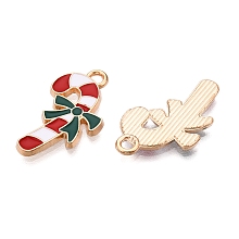 Christmas Theme Alloy Enamel Pendants, Cadmium Free & Lead Free, Light Gold, Candy Cane, 22.5x13x1.5mm, Hole: 1.6mm