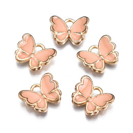 Honeyhandy Alloy Enamel Charms, Butterfly, Light Gold, Dark Salmon, 10.5x13x3mm, Hole: 2mm