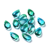 Arricraft Transparent Glass Charms, Dyed & Heated, Teardrop, Dark Turquoise, 13.5x8x6.5mm, Hole: 1.2mm