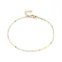 Honeyhandy 304 Stainless Steel Cable Chain Anklets, with Enamel Links, Golden, Colorful, 9 inch(23cm), 1.5~2mm