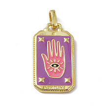 Honeyhandy Alloy Enamel Pendants, Rectangle, Tarot Pattern Charm, Golden, Purple, Palm Pattern, 26x14x2mm, Hole: 2x3mm