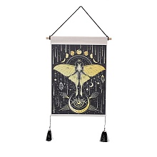 Honeyhandy Bohemia Style Cloth Wall Hanging Tapestry, Vertical Tapestry, with Wood Rod & Iron Traceless Nail & Cord, for Home Decoration, Rectangle, Star Pattern, 850mm