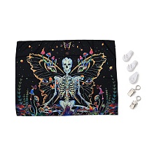 Honeyhandy UV Reactive Blacklight Tapestry, Polyester Decorative Wall Tapestry, for Home Decoration, Rectangle, Skull Pattern, 950x750x0.5mm