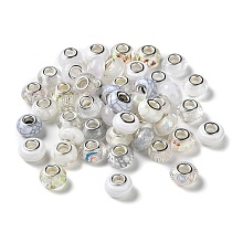 Honeyhandy Resin European Beads, with Platinum Plated Brass Core, Rondelle, WhiteSmoke, 13.5x9mm, Hole: 5mm