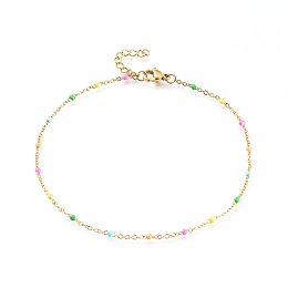 Honeyhandy 304 Stainless Steel Cable Chain Anklets, with Enamel Links, Golden, Colorful, 9 inch(23cm), 1.5~2mm