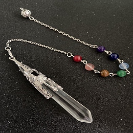 Honeyhandy Natural Quartz Crystal & Mixed Gemstone Bullet Pointed Dowsing Pendulums, Chakra Yoga Theme Jewelry for Home Display, 300mm