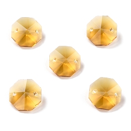 Honeyhandy Electroplate Glass Links Connectors, Faceted, for Chandelier Prism Beads Chain, DIY Craft Jewelry Decoration, Octagon, Goldenrod, 14x14x7.5mm, Hole: 1.6mm