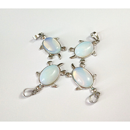 Honeyhandy Tortoise Platinum Tone Brass Opalite Pendants, 34x21x7mm, Hole: 5x7mm