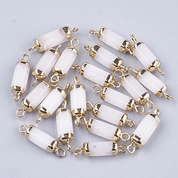 Honeyhandy Electroplate Natural  White Jade  Links connectors, with Iron Findings, Column, Golden, 20~21x5~6x5~6mm, Hole: 1.8mm