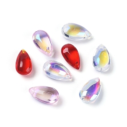 Honeyhandy Transparent Glass Charms, teardrop, Mixed Color, 14x8x5mm, Hole: 1.2mm