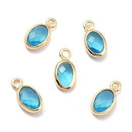 Honeyhandy Eco-Friendly Brass with Glass Pendants,  Long-Lasting Plated, Lead Free & Cadmium Free & Nickel Free, Oval, Real 18K Gold Plated, Deep Sky Blue, 9x4.5x2mm, Hole: 1.2mm