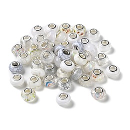 Honeyhandy Resin European Beads, with Platinum Plated Brass Core, Rondelle, WhiteSmoke, 13.5x9mm, Hole: 5mm