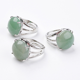 Honeyhandy Adjustable Natural Green Aventurine Finger Rings, with Brass Findings, US Size 7 1/4(17.5mm)