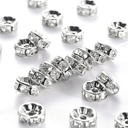 NBEADS 100pcs Grade A Brass Rhinestone Spacer Beads, Platinum Metal Color, Nickel Free, Crystal