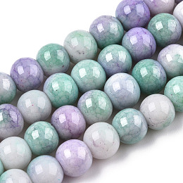 Opaque Crackle Glass Round Beads Strands, Imitation Stones, Round, Medium Aquamarine, 8~9mm, Hole: 1.5mm, about 104~106pcs/strand, 30.31~31.10 inch(77~79cm)