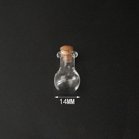 Honeyhandy Mini High Borosilicate Glass Bottle Bead Containers Bead Containers, Wishing Bottle, with Cork Stopper, Round, Clear, 2.3x1.4cm