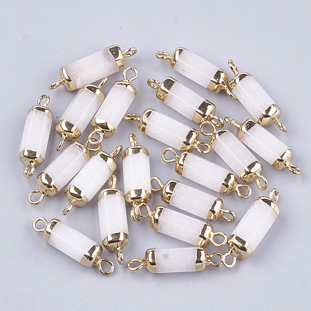 Honeyhandy Electroplate Natural  White Jade  Links connectors, with Iron Findings, Column, Golden, 20~21x5~6x5~6mm, Hole: 1.8mm