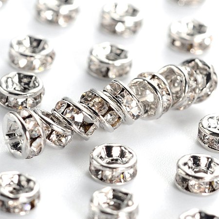 NBEADS 100pcs Grade A Brass Rhinestone Spacer Beads, Platinum Metal Color, Nickel Free, Crystal