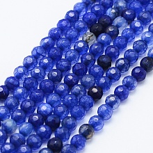 Honeyhandy Natural Agate Beads Strands, Dyed & Heated, Round, Faceted, Royal Blue, 4mm, Hole: 0.5mm, about 92pcs/strand, 14.57 inch(37cm)