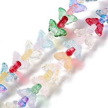 Honeyhandy Transparent Glass Beads Strand, Butterfly, Mixed Color, 8x15x4.5mm, Hole: 1mm, about 60pcs/strand, 13.78~14.17 inch(35cm~36cm)