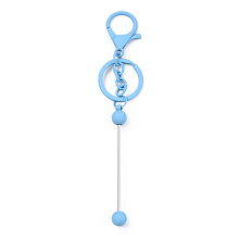 Honeyhandy Spray Painted Alloy Bar Beadable Keychain for Jewelry Making DIY Crafts, with Alloy Lobster Clasps and Iron Ring, Light Sky Blue, 15.5~15.8cm