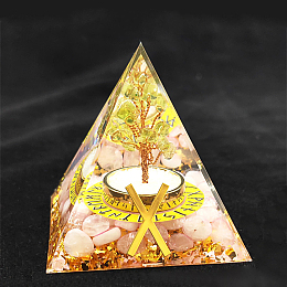 Honeyhandy Viking Rune Symbol-Gift Orgonite Pyramid Resin Display Decorations, with Natural Rose Quartz Chips Inside, for Home Office Desk, 50~60mm