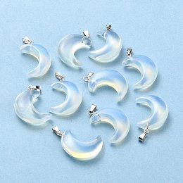 Honeyhandy Opalite Pendants, with Platinum Brass Loops, Moon, 29x18~21x7~10mm, Hole: 6x3mm