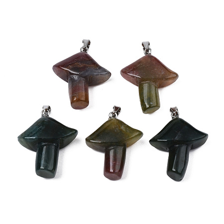 Natural Indian Agate Pendants, with Stainless Steel Snap On Bails, Mushroom, Stainless Steel Color, 27.5~28.5x23~25x9.5~10.5mm, Hole: 3x5mm