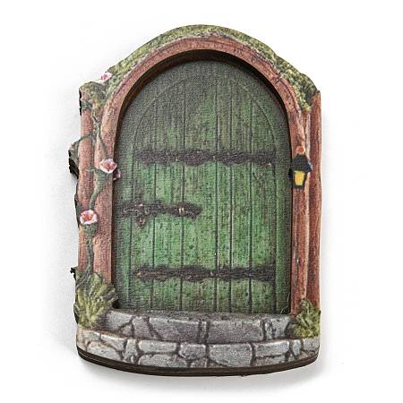 Honeyhandy Miniature Wooden Garden Door, for Dollhouse Accessories Pretending Prop Decorations, Green, 70x100mm