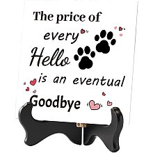 CREATCABIN The Price of Every Hello is an Eventual Goodbye Memorial Gifts Flower Ceramic Tile Wooden Stand Memory Plaque Decor Sign for Wedding Condolence Bereavement Grief Funeral Remembrance