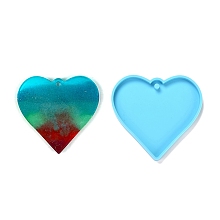 Honeyhandy Valentine's Day Theme DIY Pendant Silicone Molds, Resin Casting Molds, For UV Resin, Epoxy Resin Jewelry Making, Heart, Deep Sky Blue, 71x75x6mm, Hole: 3mm