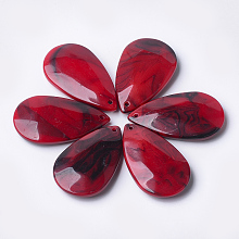 Honeyhandy Acrylic Pendants, Imitation Gemstone Style, Teardrop, Red, 48x28x9mm, Hole: 2mm