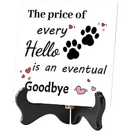 CREATCABIN The Price of Every Hello is an Eventual Goodbye Memorial Gifts Flower Ceramic Tile Wooden Stand Memory Plaque Decor Sign for Wedding Condolence Bereavement Grief Funeral Remembrance