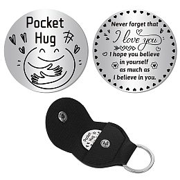 CREATCABIN Pocket Hug Token Long Distance Relationship Keepsake Stainless Steel Double Sided Inspirational Gift with PU Leather Keychain for Friends Daughter Son 1.2 Inch-Never Forget That I Love You