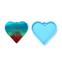 Honeyhandy Valentine's Day Theme DIY Pendant Silicone Molds, Resin Casting Molds, For UV Resin, Epoxy Resin Jewelry Making, Heart, Deep Sky Blue, 71x75x6mm, Hole: 3mm