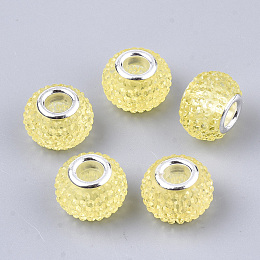 Honeyhandy Resin Rhinestone European Beads, Large Hole Beads, with Platinum Tone Brass Double Cores, Rondelle, Berry Beads, Champagne Yellow, 14x10mm, Hole: 5mm