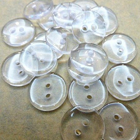 Honeyhandy Lucid Round 2-hole Shirt Button, Resin Button, Clear, about 20mm in diameter, hole: 1.5mm, about 200pcs/bag