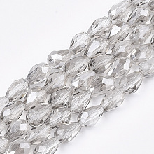 Honeyhandy Electroplate Glass Beads Strands, Faceted, Pearl Luster Plated, Teardrop, Light Grey, 7.5~8x6mm, Hole: 1mm, about 66~68pcs/strand, 22.6 inch