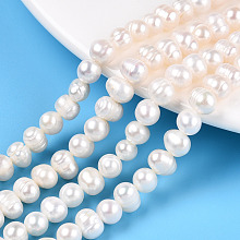 Natural Cultured Freshwater Pearl Beads Strands, Potato, Creamy White, 5.5~6x6.5~8.5mm, Hole: 0.7mm, about 60~62pcs/strand, 13.78 inch(35cm)