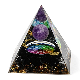 Honeyhandy Resin Orgonite Pyramid Display Decorations, with Natural Obsidian, for Home Office Desk, 60mm