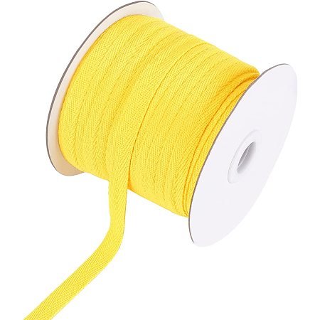 NBEADS 80 Yards(73.15m)/Roll Cotton Tape Ribbons, Herringbone Cotton Webbings, 10mm Wide Flat Cotton Herringbone Cords for Knit Sewing DIY Crafts, Yellow
