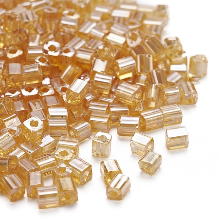 Honeyhandy 6/0 Glass Seed Beads, Transparent Colours Luster, Square Hole, Cube, BurlyWood, 3~5x3~4x3~4mm, Hole: 1.2~1.4mm, about 1000pcs/100g